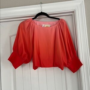 Emily McCarthy Red orange pink Blouse Buttoned Cuffs top shirt small
